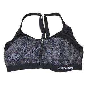 Knockout by Victoria's Secret Front Close Sports Bra 36C Black Gray Paisley Zip